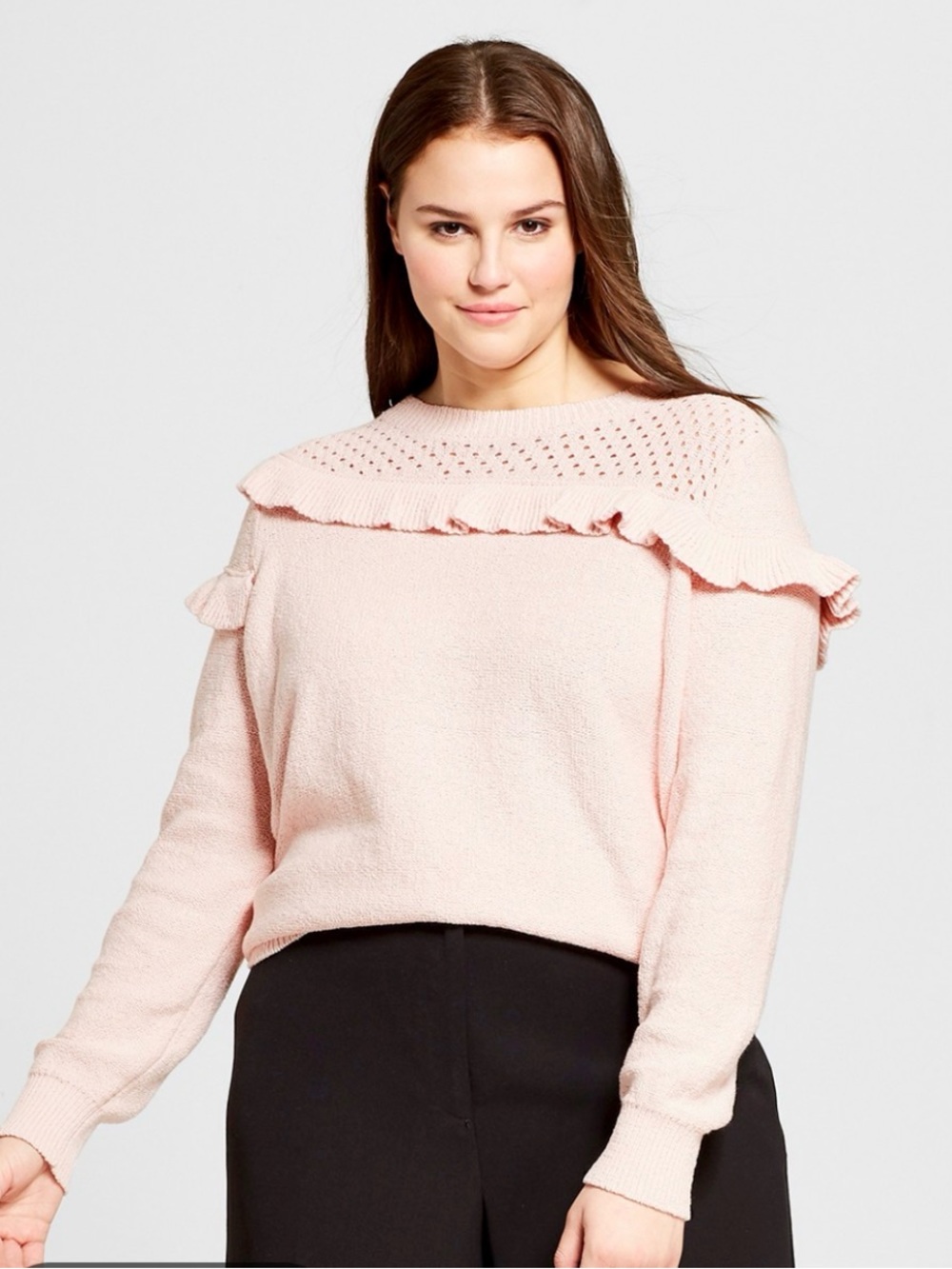 Who What Wear Soft Pink Ruffle Yoke Sweater